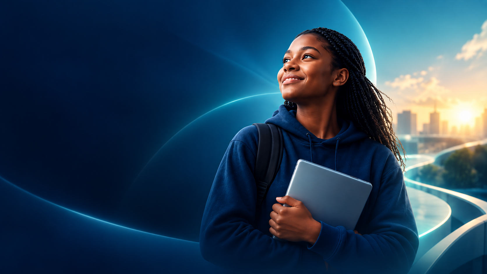 Jeune femme guinéenne regardant avec confiance vers son avenir professionnel